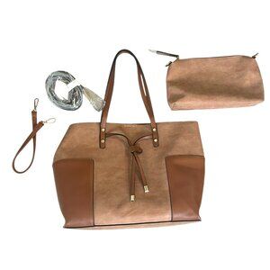 Louenhide Dubai Tan Caramel Tote Crossbody Bag Set Purse Satchel Travel Large